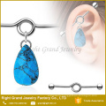 Surgical Steel teardrop turquoise charm dangle Industrial Barbell